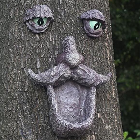 Tree Faces Decor Outdoor, Old Man Wild Bird Feeder Tree Hugger Statues in The - Picture 7 of 8